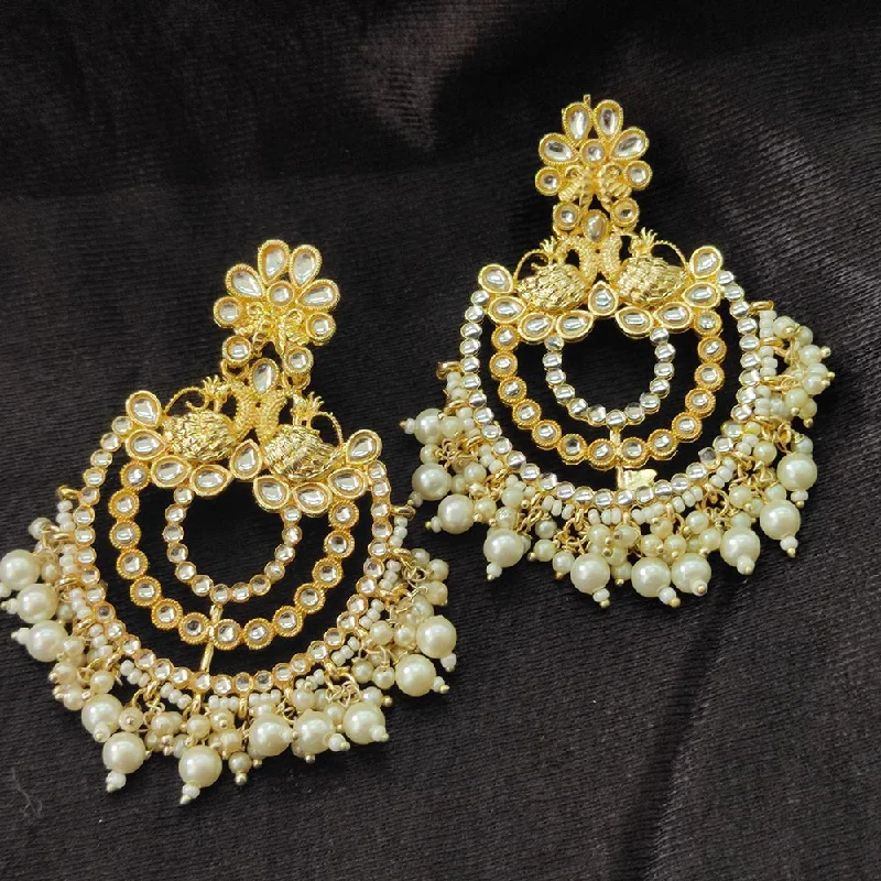 Fashion Earrings for Special Occasions-Darshana Jewels Gold Plated Kundan Stone And Beads Dangler Earrings