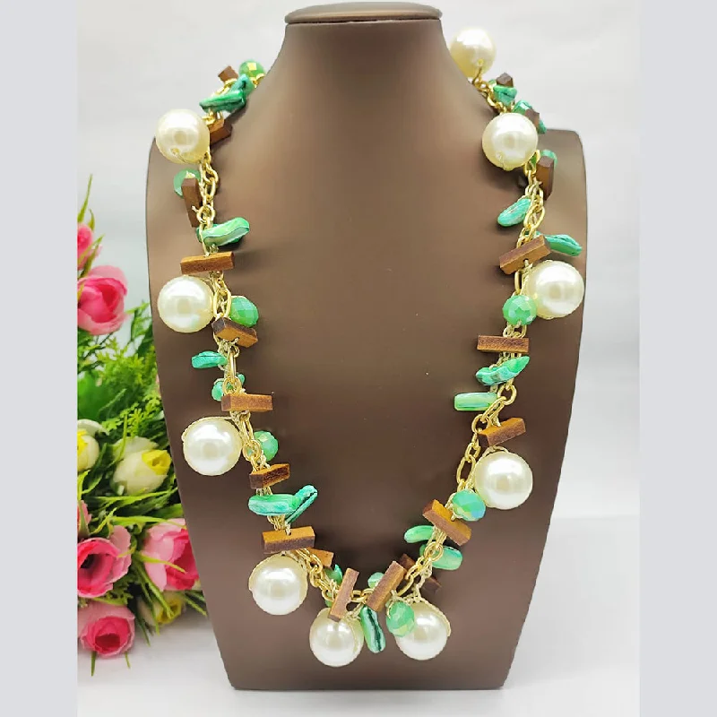 Colorful Crystal Necklaces-JCM Gold Plated Designer Pearls Long Necklace